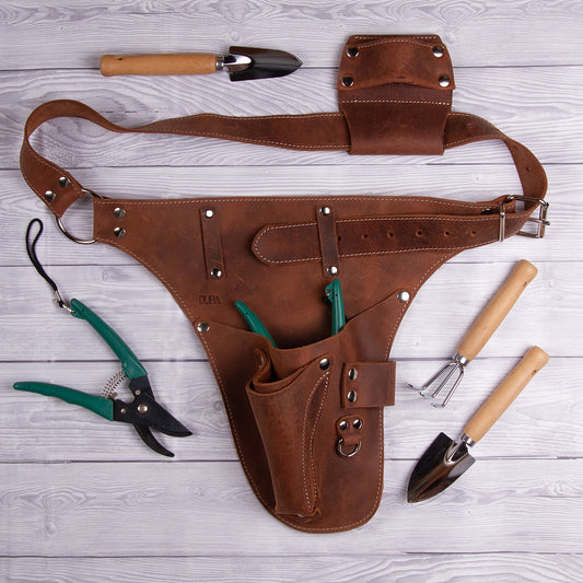 Leather garden tool belt.