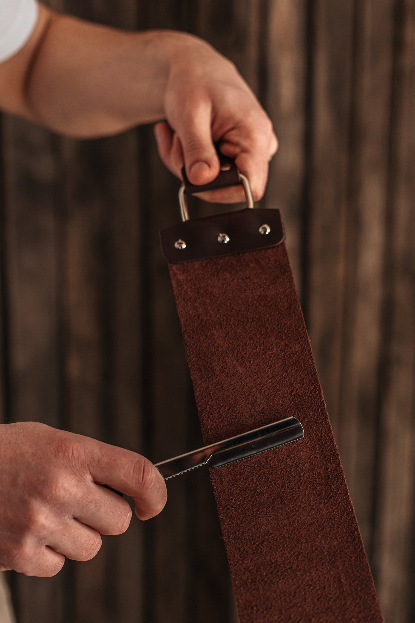 Barber's Latigo Leather Straight Razor Strop. Dual Strap that will be a Great Addition for Any Straight Razor - STAMESKY